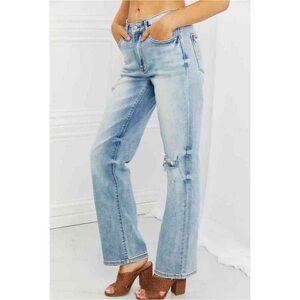 Judy Blue Natalie Full Size Distressed Straight Leg Jeans Size 7/28